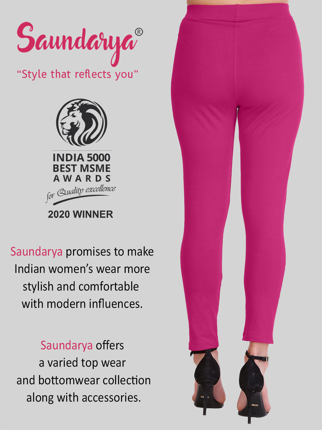 Saundarya Women’s Slim Fit Pocket  Super Combed Cotton Rich Lycra Fabric Tailored Cut Stretchable Solid Plain Color Leggings; Dark Pink