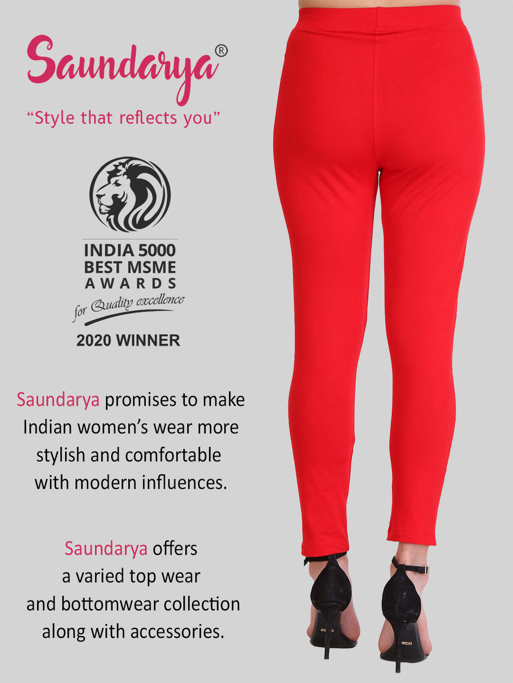 Saundarya Women’s Slim Fit Pocket  Super Combed Cotton Rich Lycra Fabric Tailored Cut Stretchable Solid Plain Color Leggings; Red