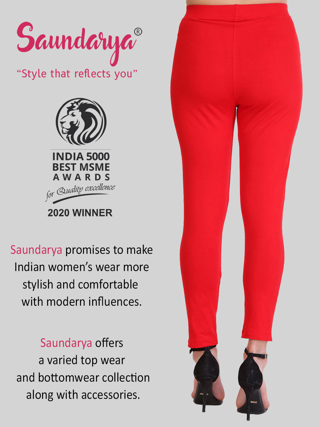 Saundarya Women’s Slim Fit Pocket  Super Combed Cotton Rich Lycra Fabric Tailored Cut Stretchable Solid Plain Color Leggings; Red