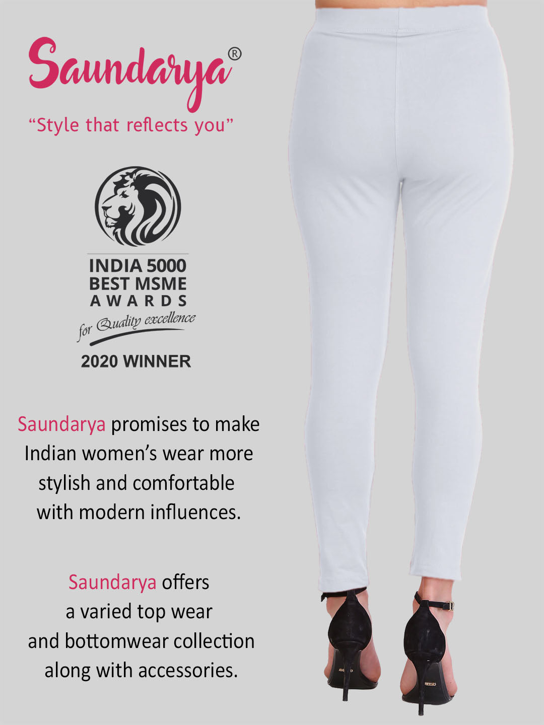 Saundarya Women’s Slim Fit Pocket  Super Combed Cotton Rich Lycra Fabric Tailored Cut Stretchable Solid Plain Color Leggings; White