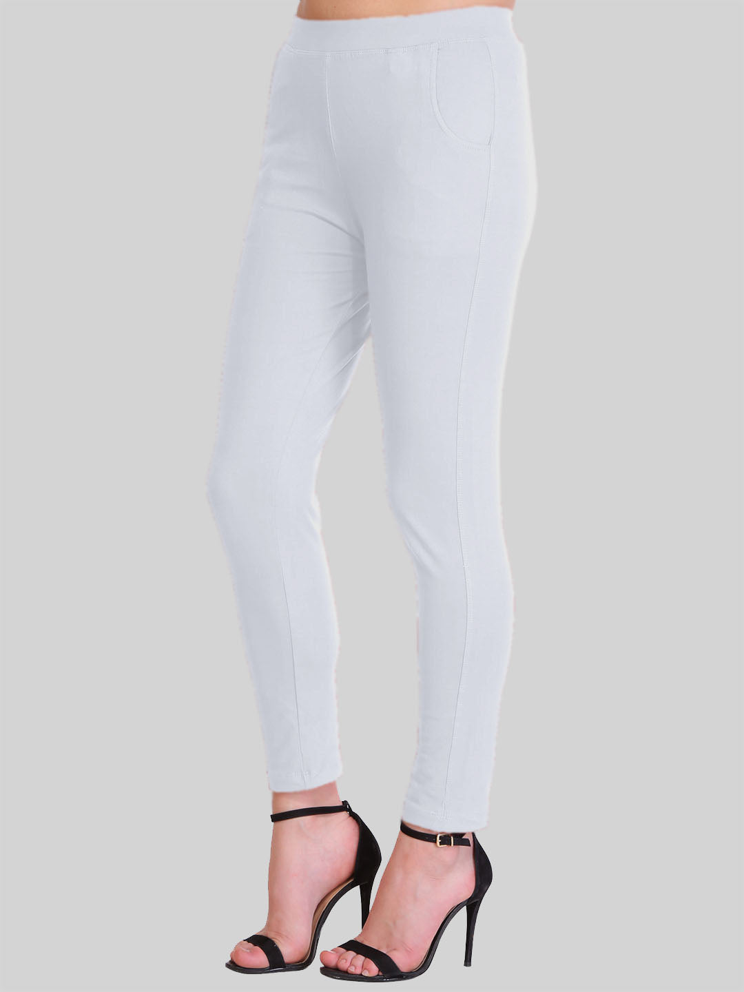 Saundarya Women’s Slim Fit Pocket  Super Combed Cotton Rich Lycra Fabric Tailored Cut Stretchable Solid Plain Color Leggings; White