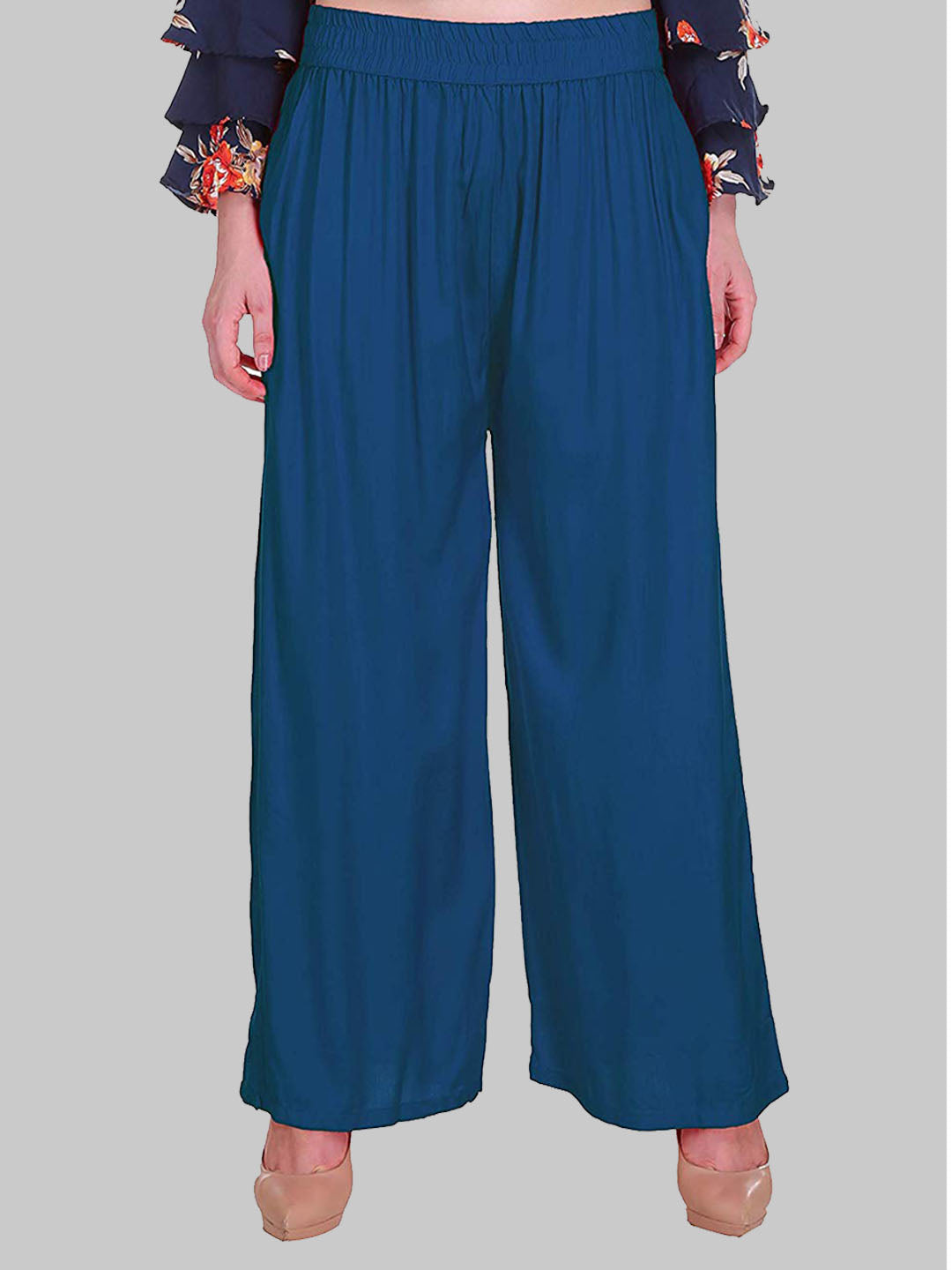 Saundarya Women's Relaxed Fit Cotton Rayon Palazzo; Navy Blue