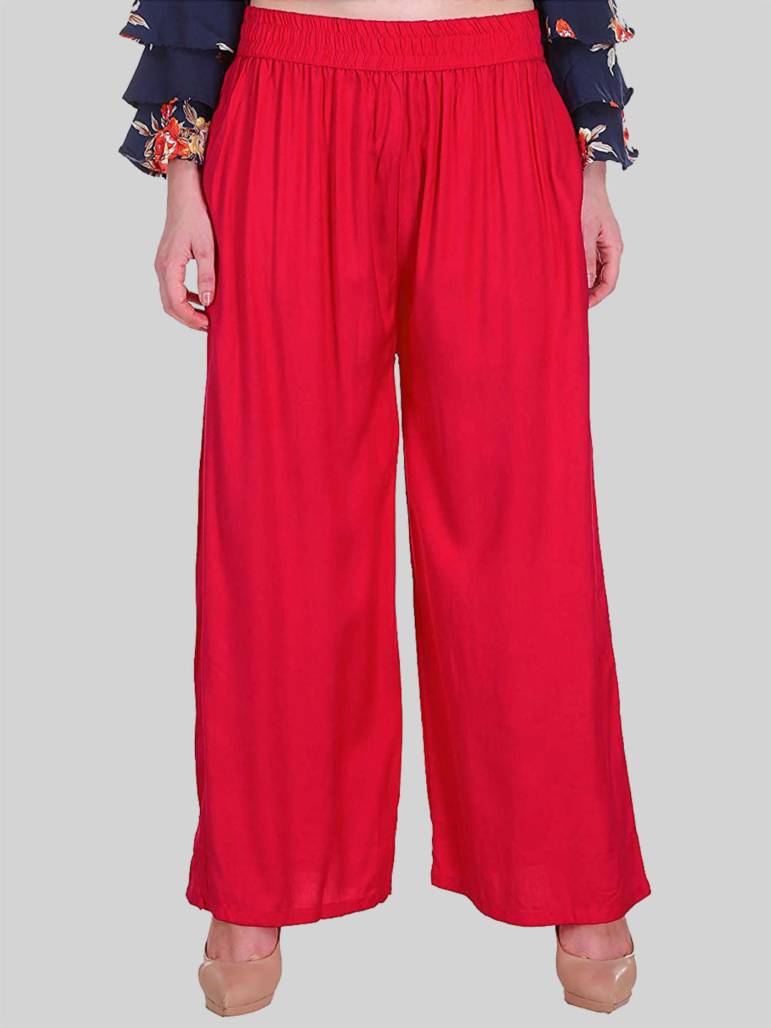 Saundarya Women's Relaxed Fit Cotton Rayon Palazzo; Red