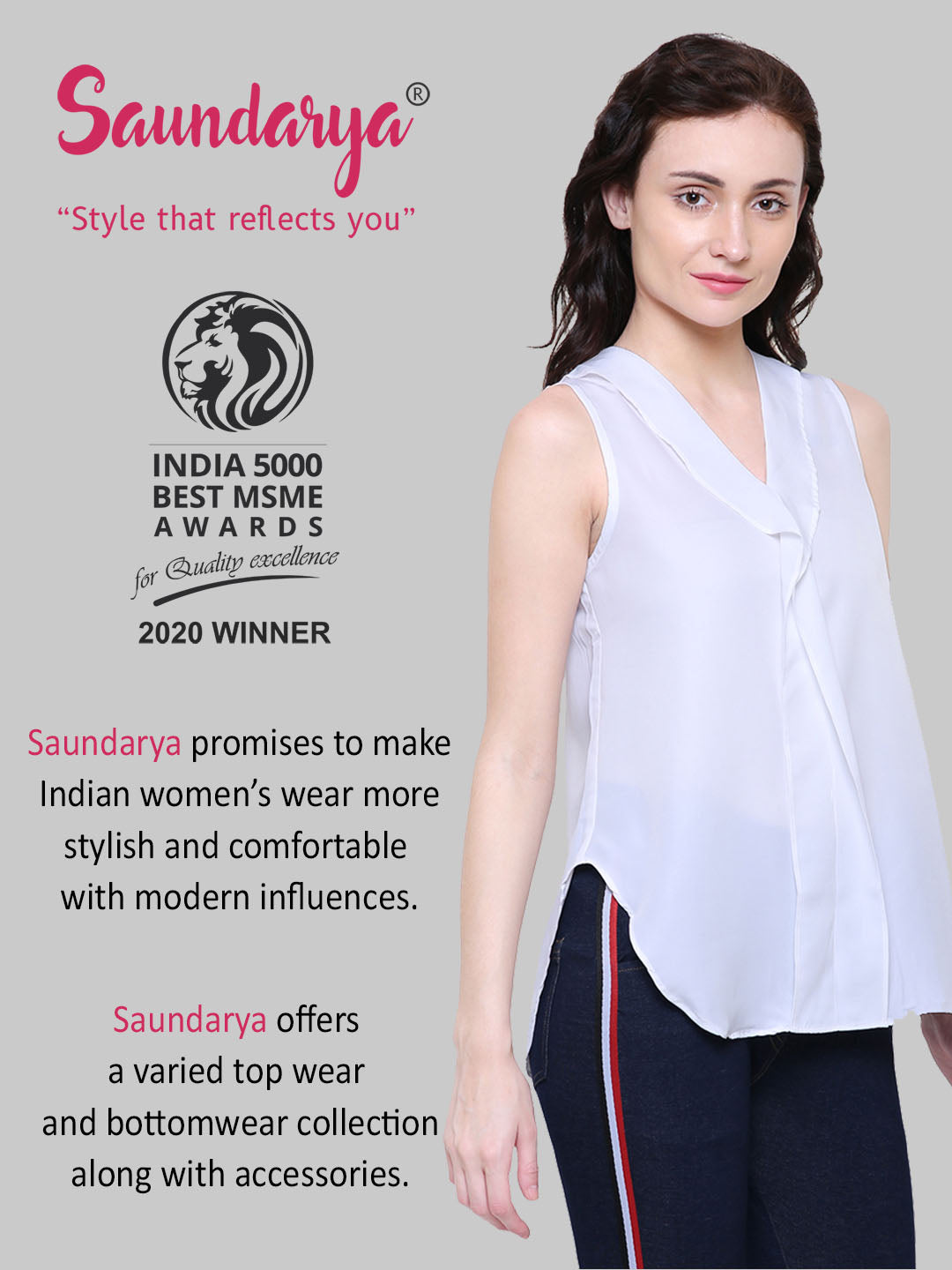Saundarya Women's White American Crepe Sleeveless Ruffled Neck Top