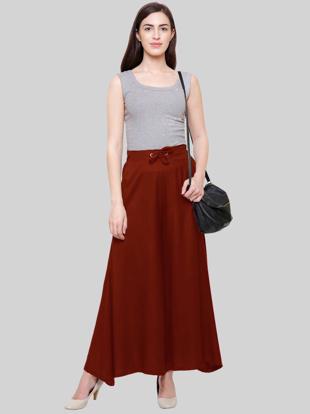 Saundarya Women's Loose Fit Skirt Palazzo  Dark Maroon