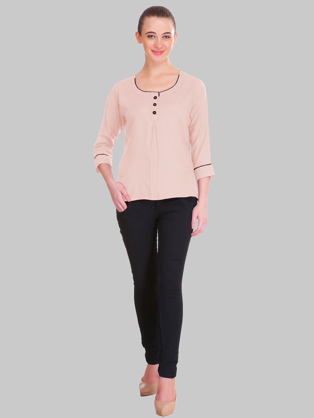Saundarya Women's Peach U-Neck Top