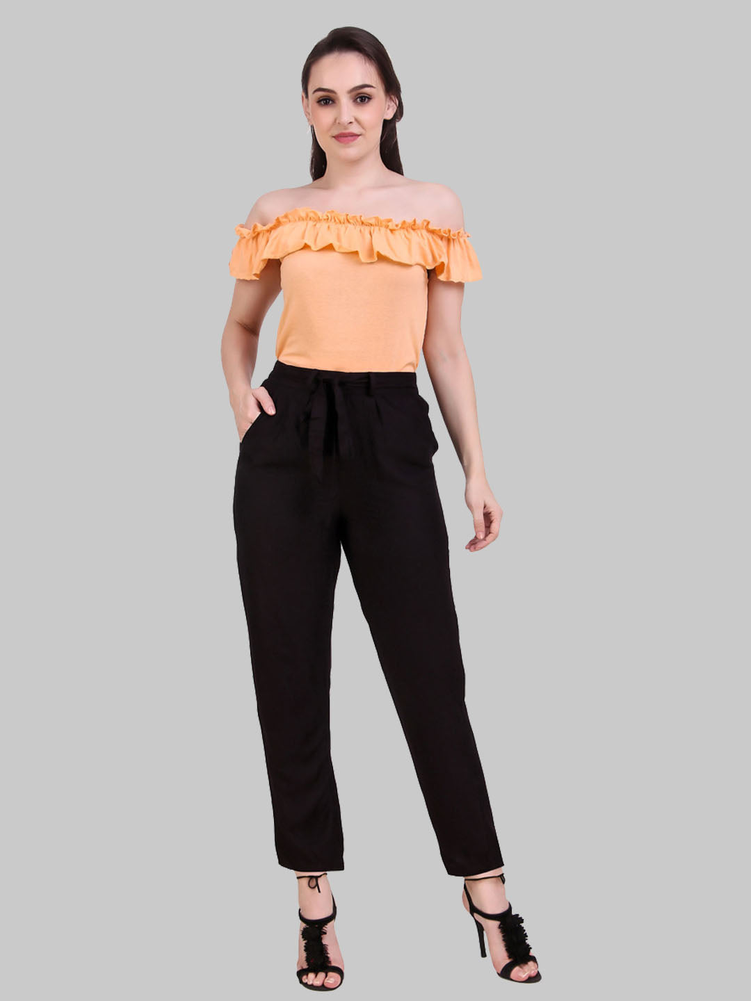 Saundarya Women's Rayon Loose Fit Tapered Pant Black