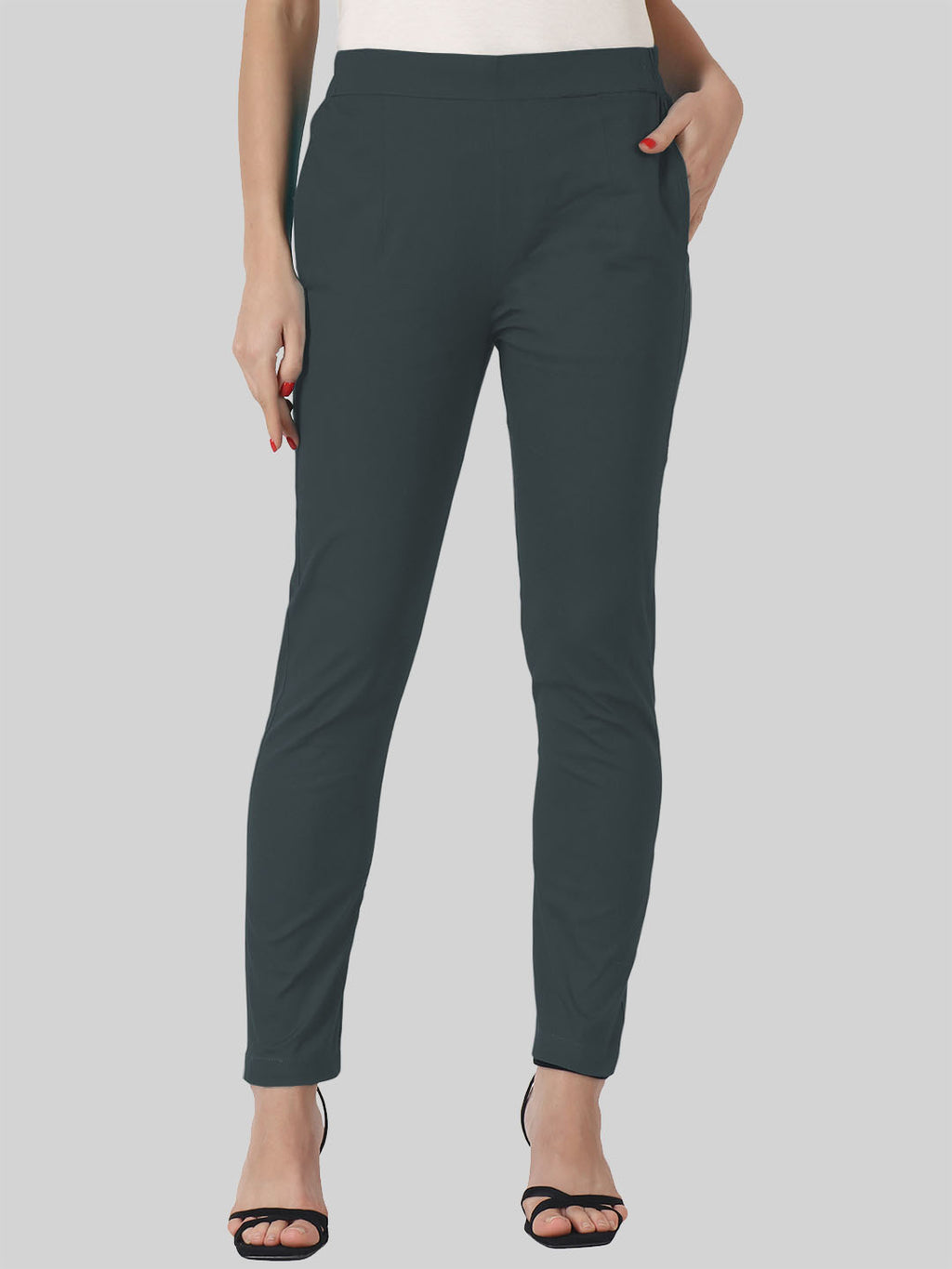 Saundarya Women’s Ankle Length Cotton Pants; Graphite Grey