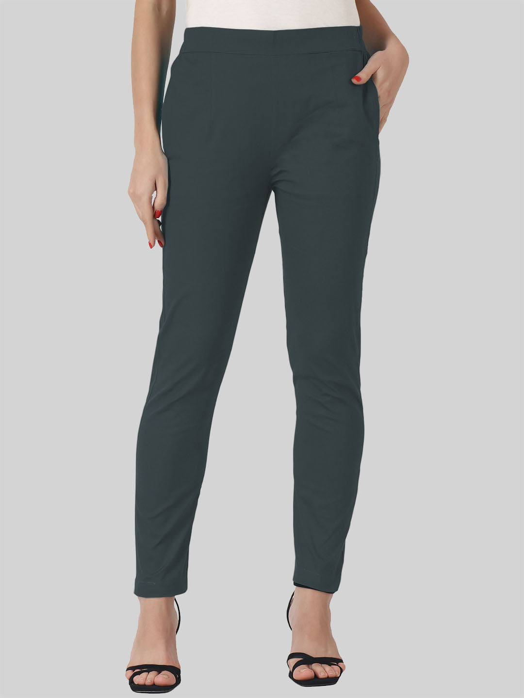 Saundarya Women’s Ankle Length Cotton Pants; Graphite Grey