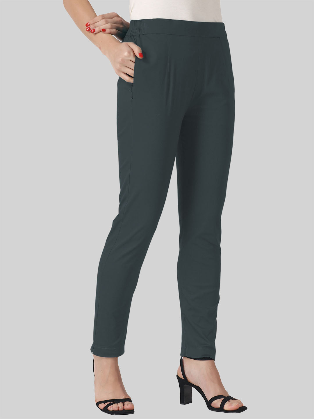 Saundarya Women’s Ankle Length Cotton Pants; Graphite Grey