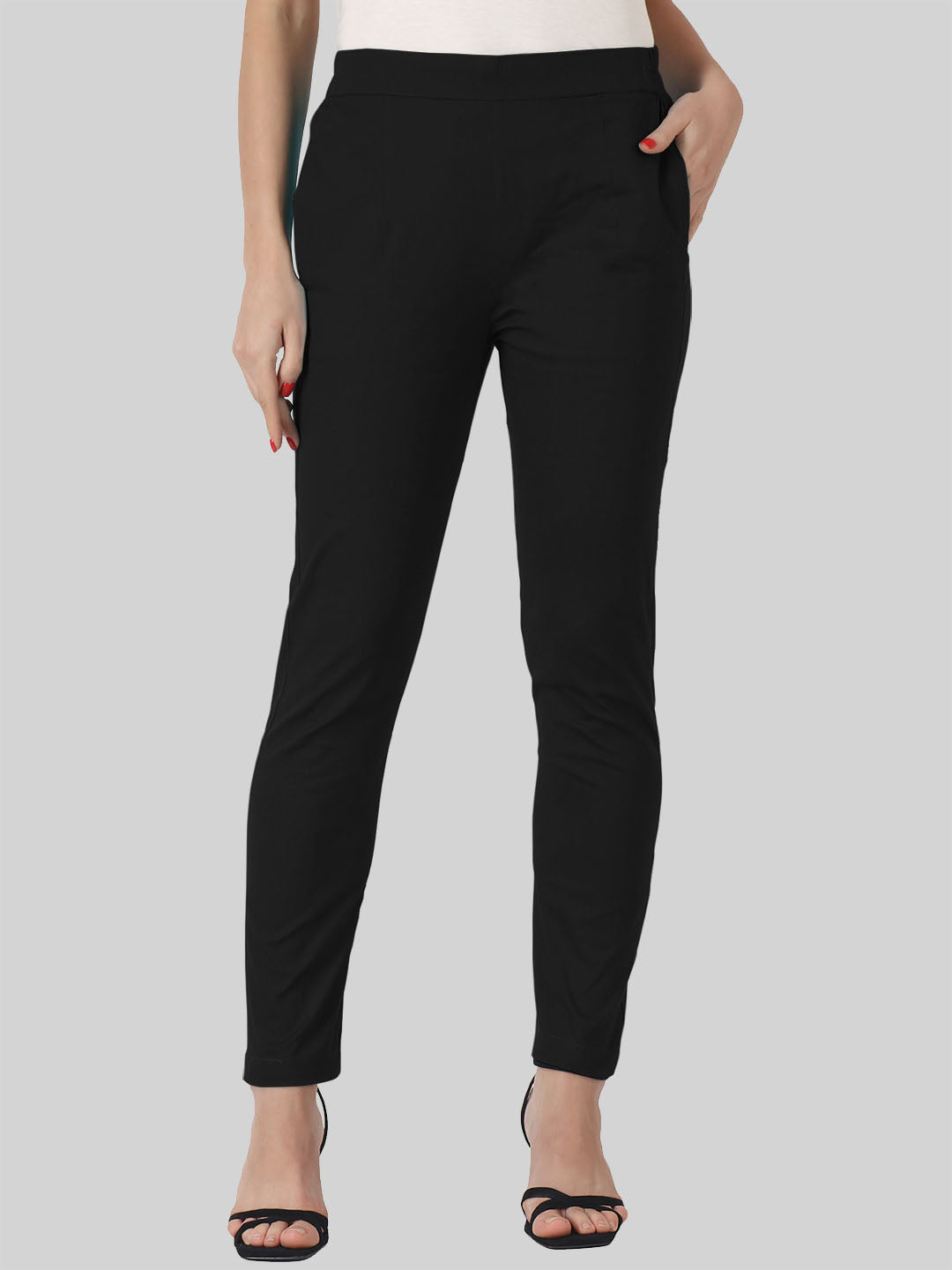 Saundarya Women’s Ankle Length Cotton Pants; Black