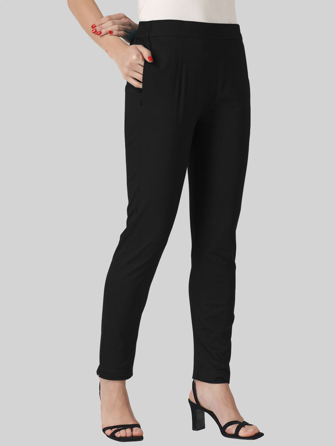 Saundarya Women’s Ankle Length Cotton Pants; Black