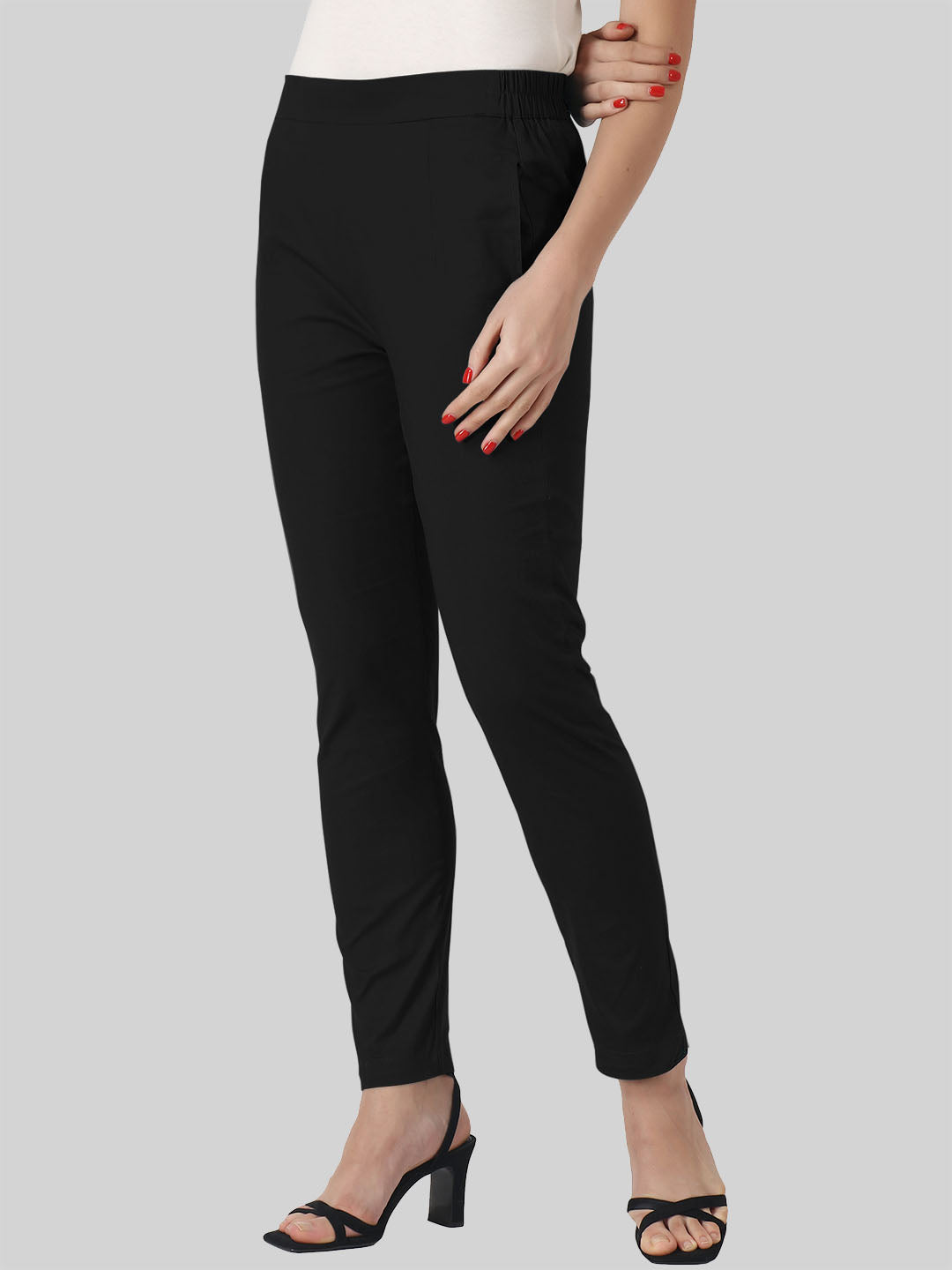 Saundarya Women’s Ankle Length Cotton Pants; Black