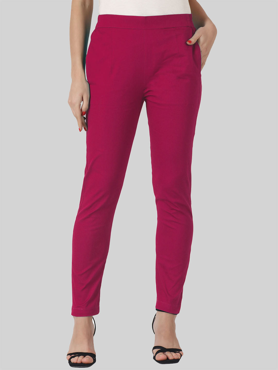 Saundarya Women’s Ankle Length Cotton Pants; Dark Pink