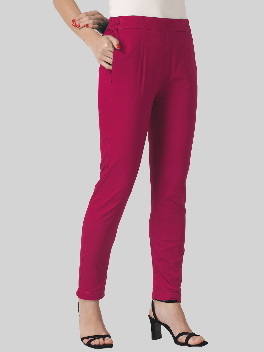 Saundarya Women’s Ankle Length Cotton Pants; Dark Pink