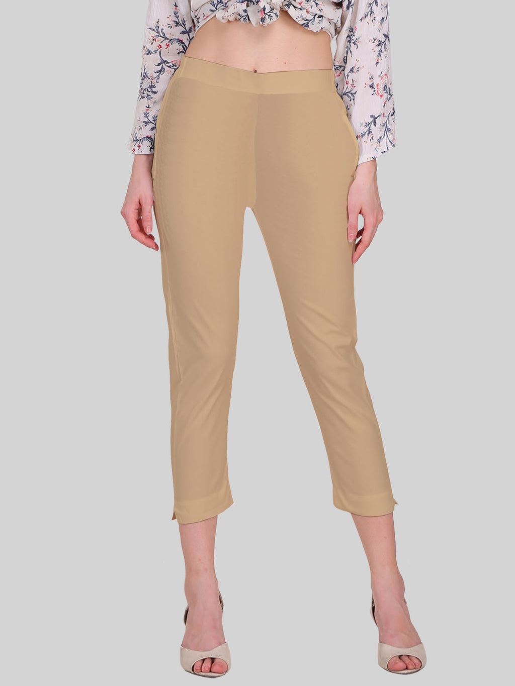 Saundarya Women’s Cropped Cotton Pants; Dark Beige