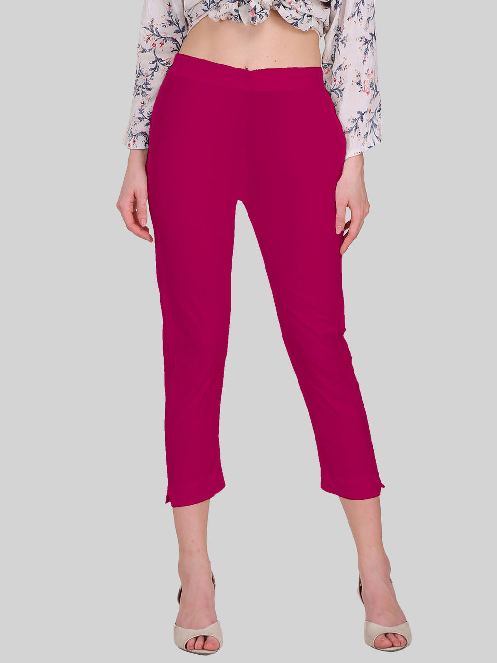Saundarya Women’s Cropped Cotton Pants; Dark Pink