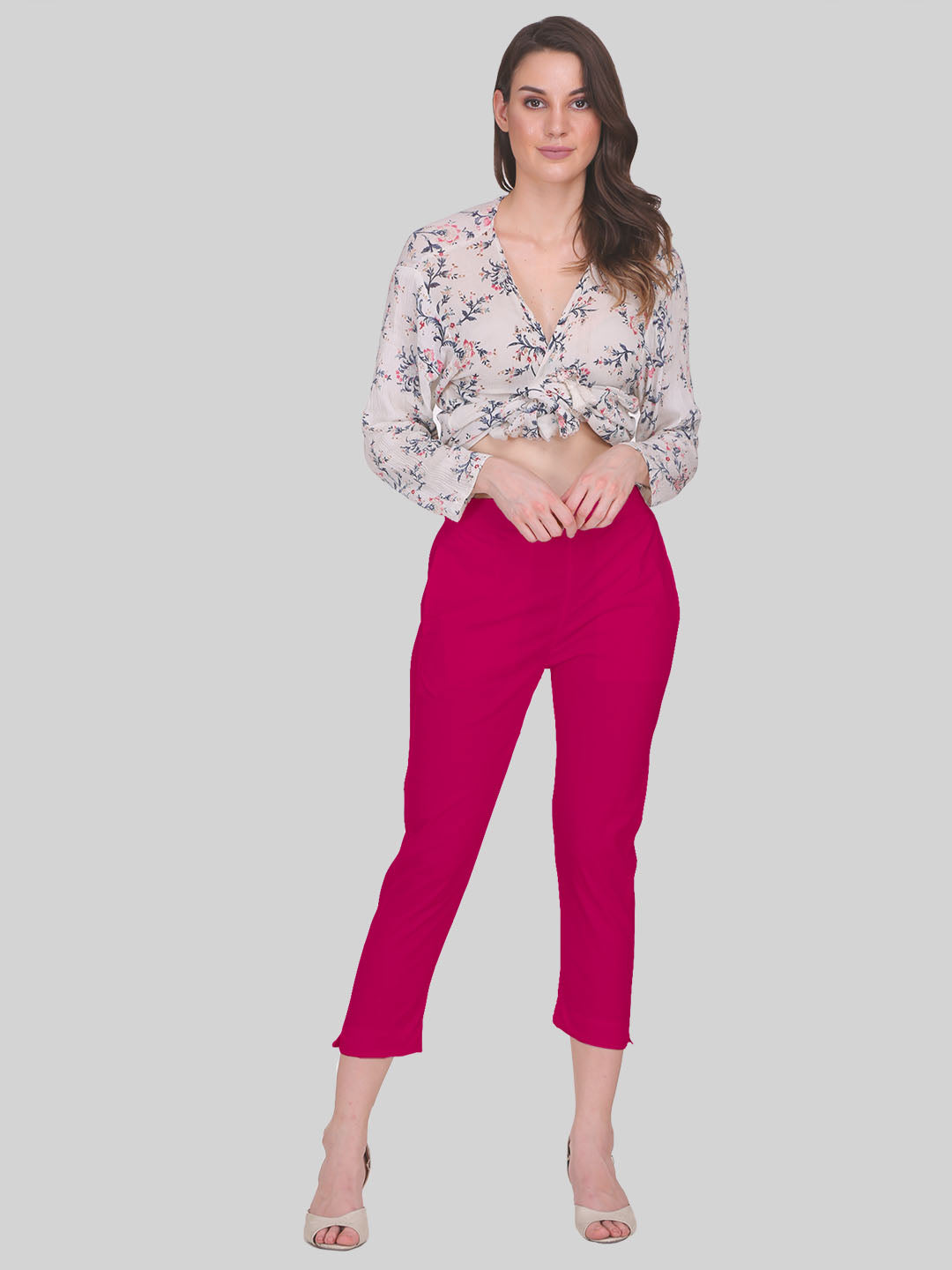 Saundarya Women’s Cropped Cotton Pants; Dark Pink