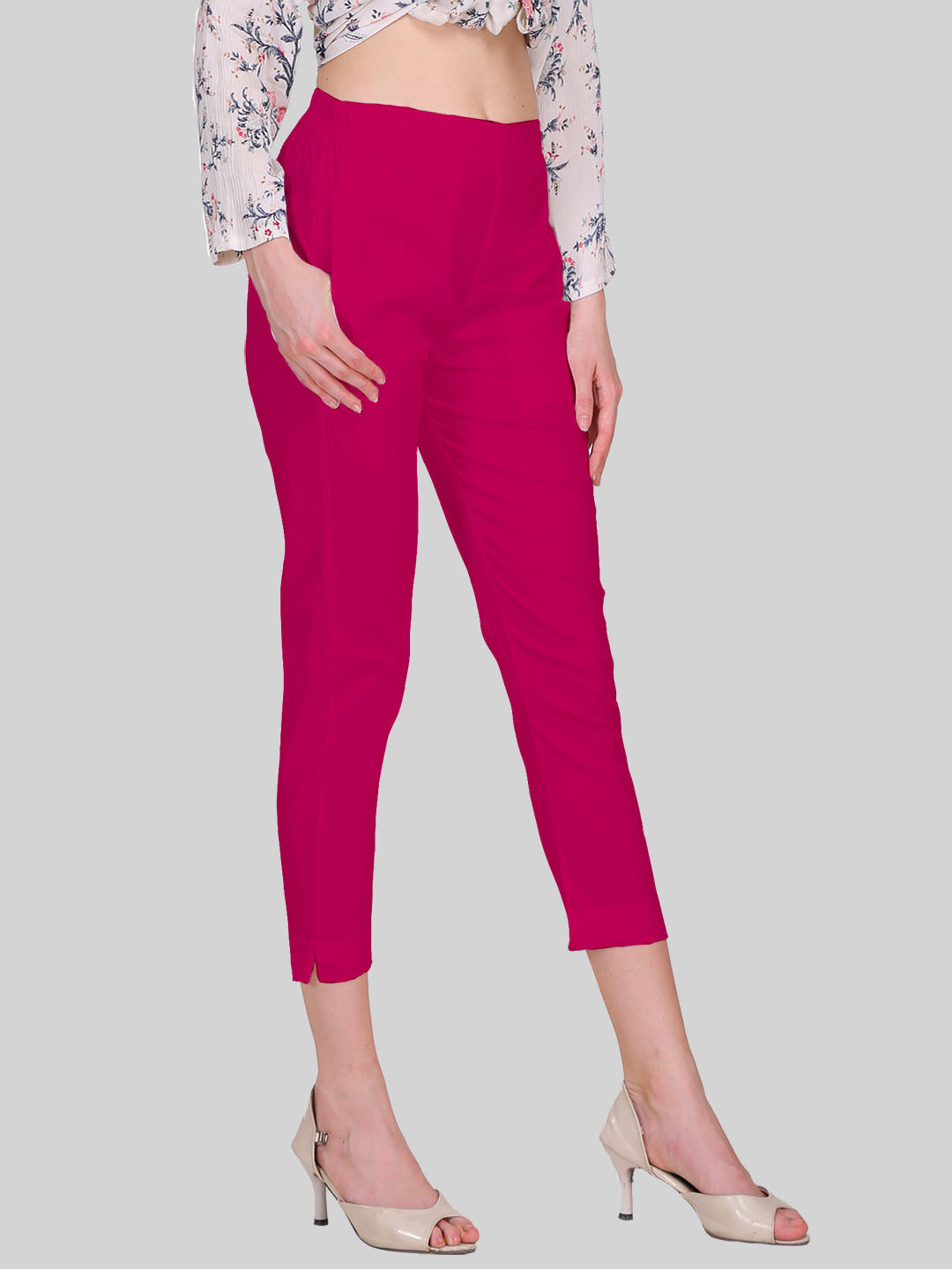 Saundarya Women’s Cropped Cotton Pants; Dark Pink