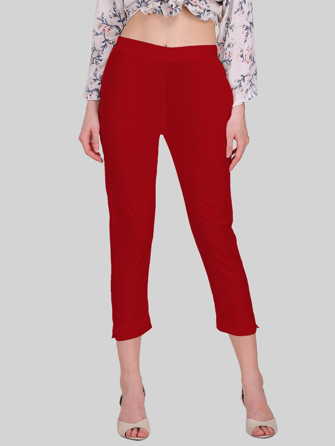 Saundarya Women's Crimson Red Cropped Pants