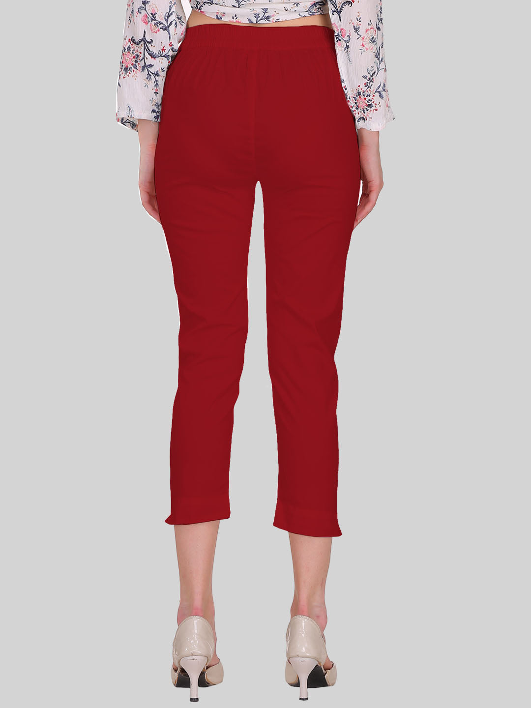 Saundarya Women's Crimson Red Cropped Pants