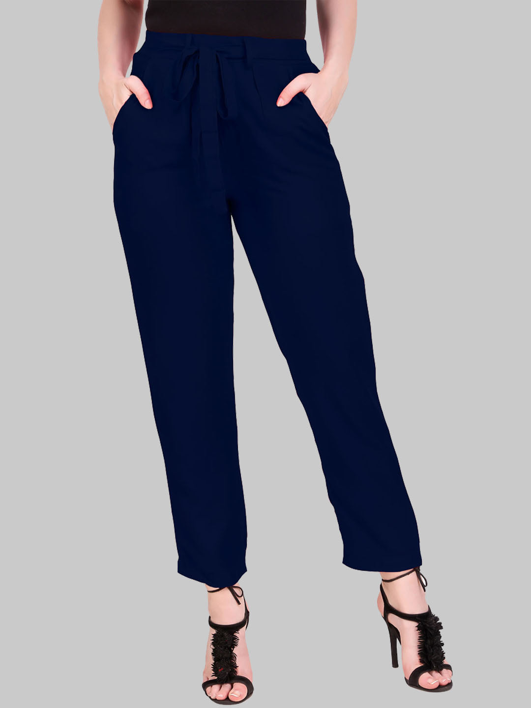 Saundarya Women's Rayon Loose Fit Tapered Pant  Navy Blue