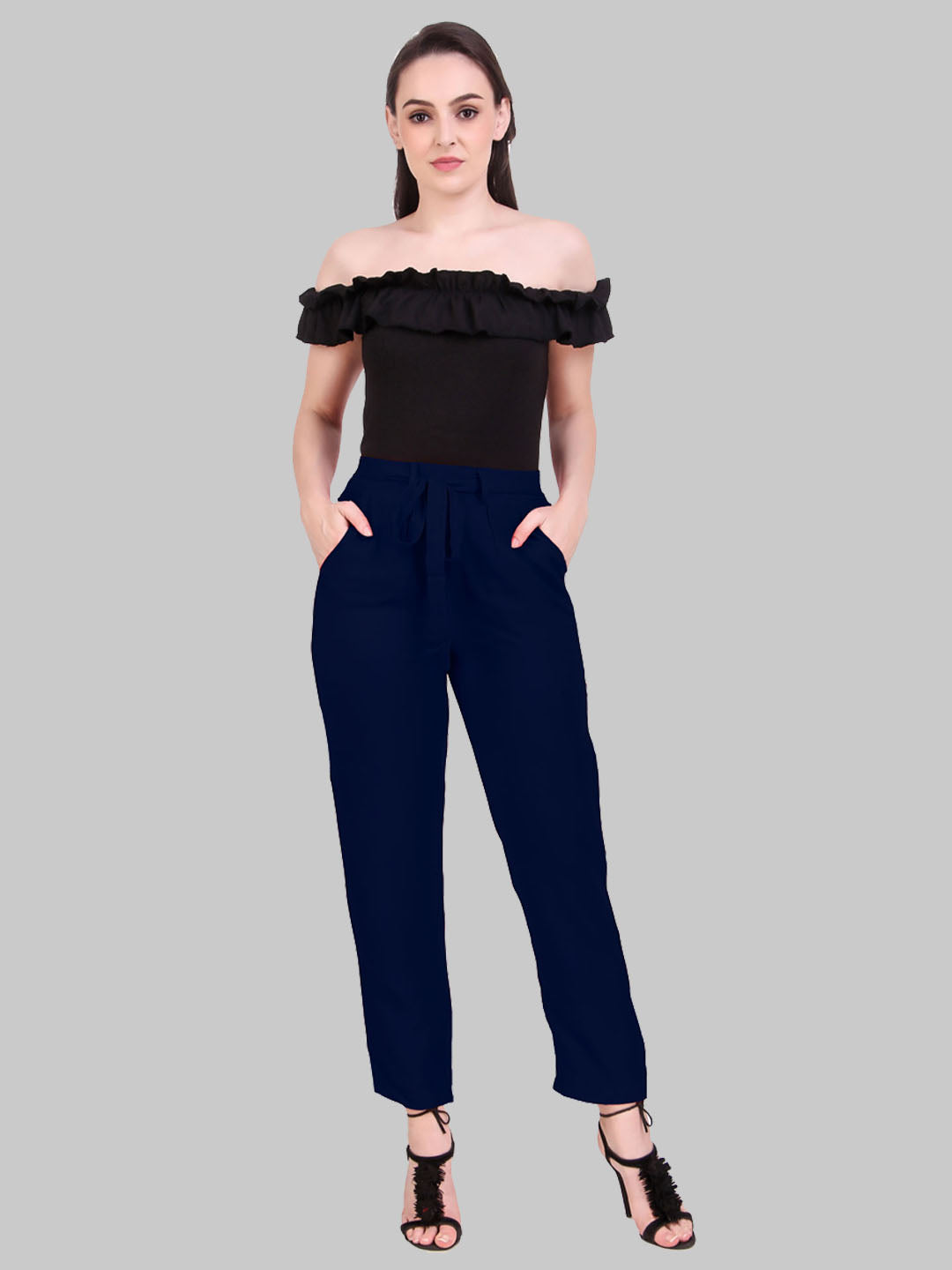 Saundarya Women's Rayon Loose Fit Tapered Pant  Navy Blue
