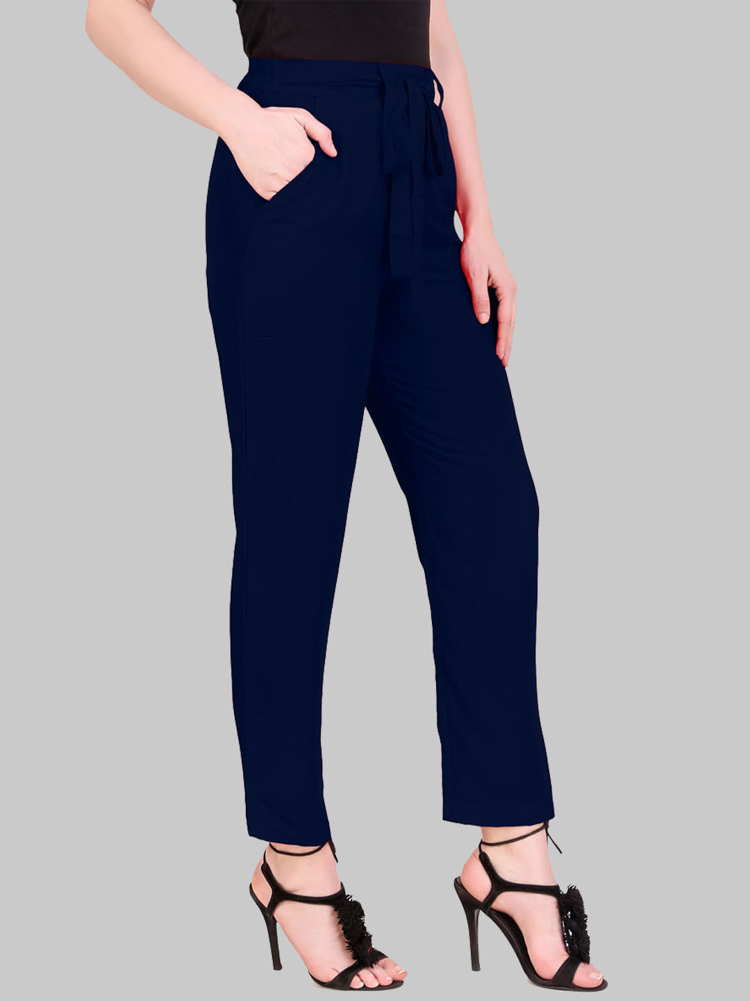 Saundarya Women's Rayon Loose Fit Tapered Pant  Navy Blue