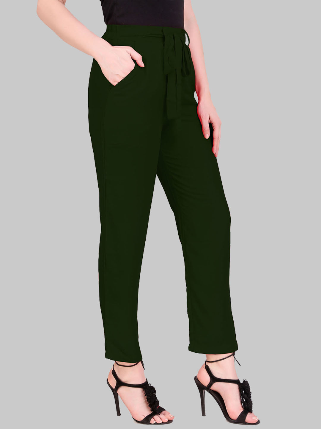 Saundarya Women's Rayon Loose Fit Tapered Pant Olive Green