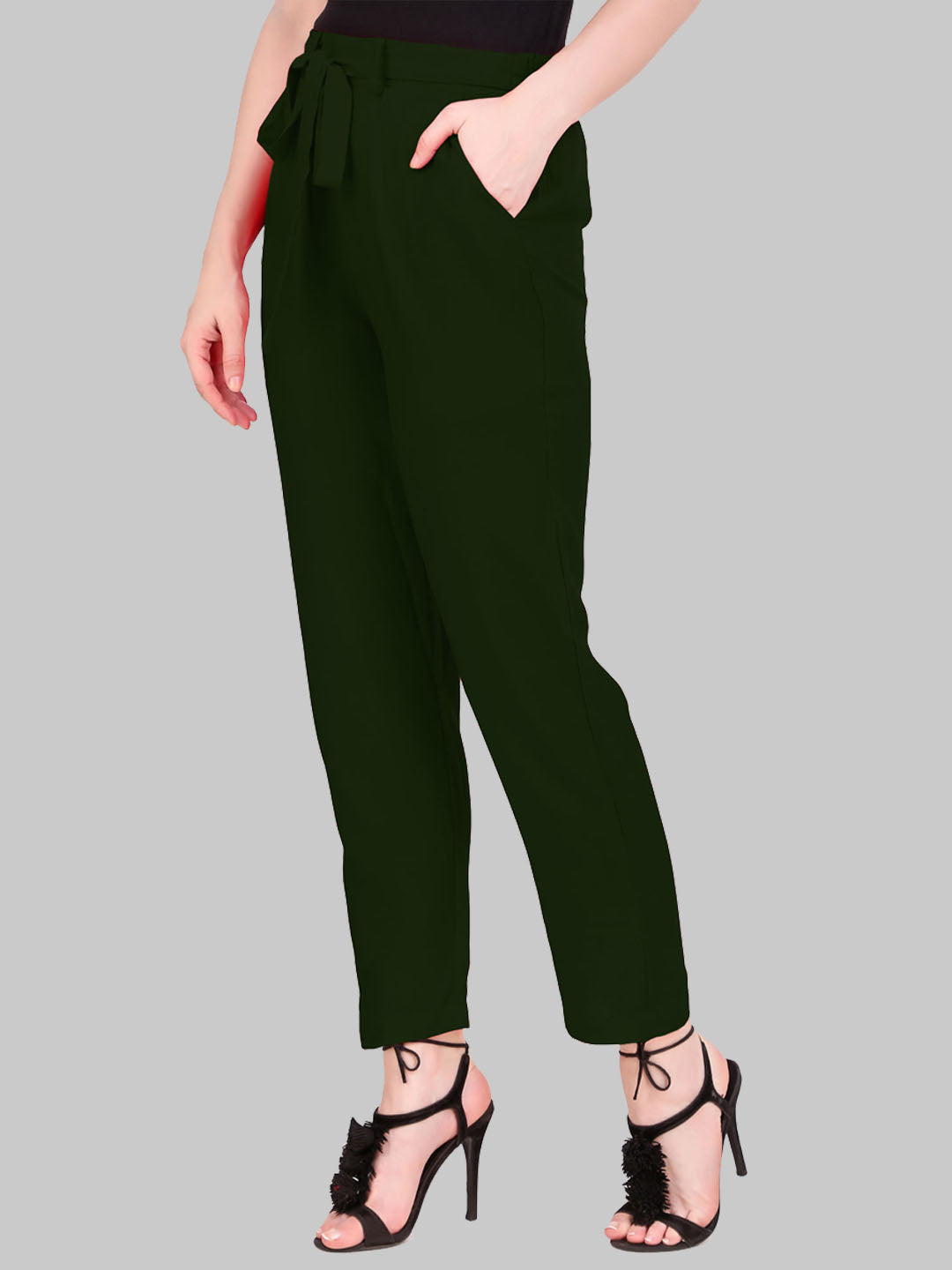 Saundarya Women's Rayon Loose Fit Tapered Pant Olive Green