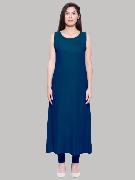 Saundarya Women's Rayon Cotton Sleeveless Dress With jacket : Navy Blue