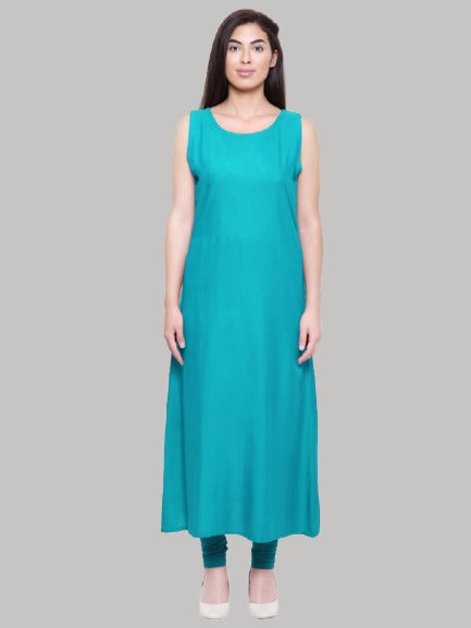 Saundarya Women's Rayon Cotton Sleeveless Dress With jacket : Rama Green