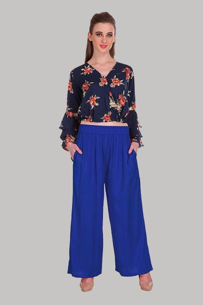 Saundarya Women's Relaxed Fit Palazzos Royal Blue
