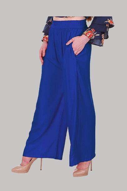 Saundarya Women's Relaxed Fit Palazzos Royal Blue