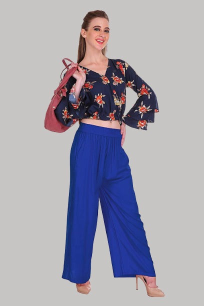 Saundarya Women's Relaxed Fit Palazzos Royal Blue