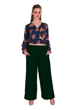 Saundarya Women's Relaxed Fit Palazzos Olive Green