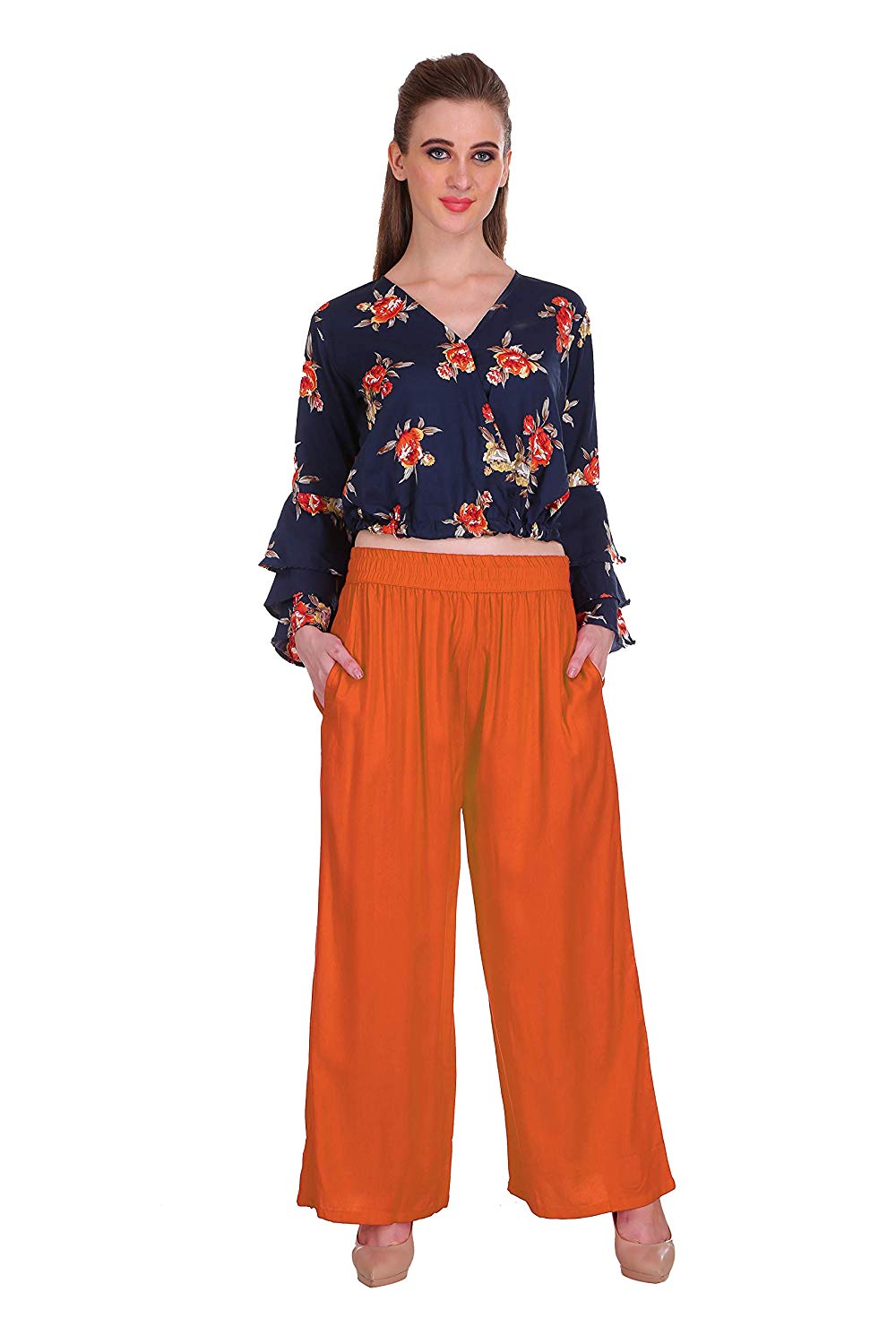 Saundarya Women's Relaxed Fit Palazzos Orange
