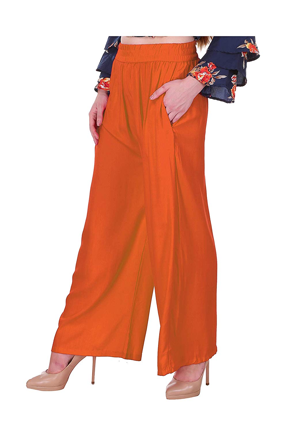 Saundarya Women's Relaxed Fit Palazzos Orange