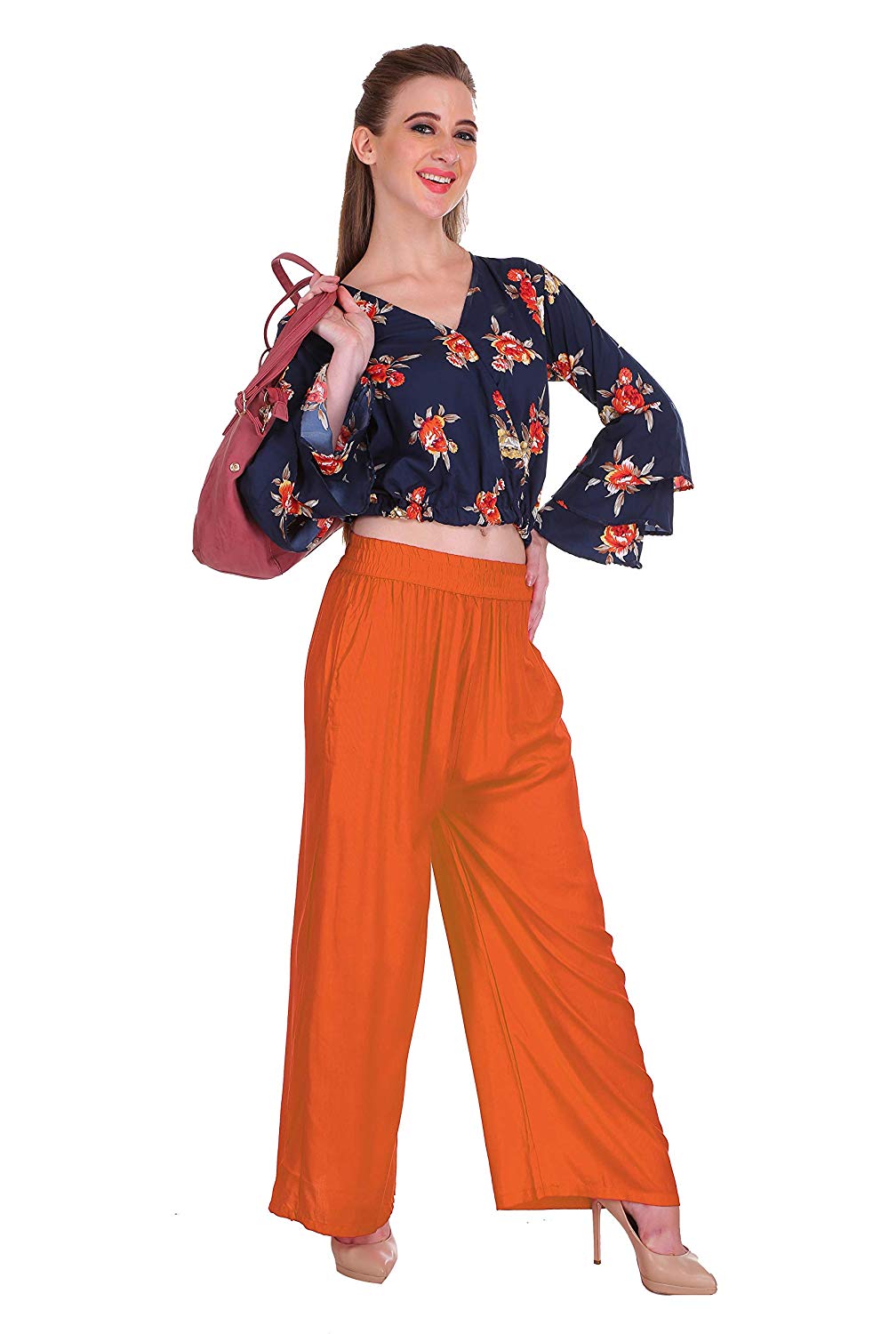 Saundarya Women's Relaxed Fit Palazzos Orange
